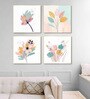 Elegant Blooming Flowers Painting Set of 4 Canvas Wall Painting Gold Frame