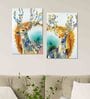 Elegant deer Panels Blue Canvas Teakwood And MDF Framed Wildlife Art Panels
