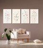 Elegant Floral Wall Art Set of 4 Canvas Wall Painting White Frame