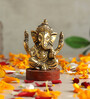 Golden Elegant Ganesha Brass Idol