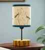 Elegant Peacock Print Shade Table Lamp Wooden Base