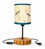 Elegant Peacock Print Shade Table Lamp Wooden Base