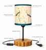 Elegant Peacock Print Shade Table Lamp Wooden Base