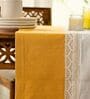 Pure Cotton & Crochet 14X60 Inches Table Runner In Mustard & Off White