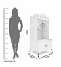 Elegant White Wooden Floor Pooja Mandir with Laser-Cut Doors Shubh Labh Design & Storage Cabinet
