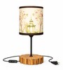 Elegant Wooden Base Table Lamp with Floral Printed Fabric Shade