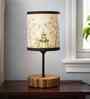 Elegant Wooden Base Table Lamp with Floral Printed Fabric Shade