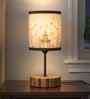 Elegant Wooden Base Table Lamp with Floral Printed Fabric Shade