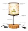Elegant Wooden Base Table Lamp with Floral Printed Fabric Shade