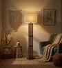 Elegant Wooden Floor Lamp with Jute Shade & Brown Base