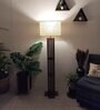 Elegant Wooden Floor Lamp with Jute Shade & Brown Base