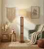 Elegant Wooden Floor Lamp with Jute Shade & Brown Base