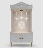 Elegant Wooden Floor Pooja Mandir with Laser-Cut Design with Storage Cabinet