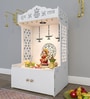 Elegant Wooden Floor Pooja Mandir with Laser-Cut Design with Storage Cabinet
