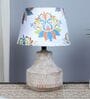 Elegent Mangowood Table Lamp With English Oak Print Satin Shade