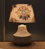 Elegent Mangowood Table Lamp With English Oak Print Satin Shade
