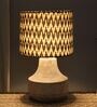 Elegent Mangowood Table Lamp With Chevron Print Satin Shade