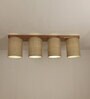 Elementary 4 Lights Beige and Brown Solid Wood Flush Mounted Ceiling Light