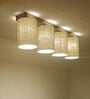 Elementary 4 Lights Beige and Brown Solid Wood Flush Mounted Ceiling Light