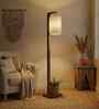 Elementary Wooden Shelf Floor Lamp with Jute Shade and Brown Base