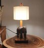 Elementary Wooden Shelf Table Lamp with Jute Shade & Brown Base