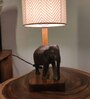 Elementary Wooden Shelf Table Lamp with Jute Shade & Brown Base