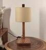 Elementary Wooden Shelf Table Lamp with Jute Shade & Brown Base