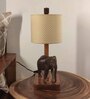 Elementary Wooden Shelf Table Lamp with Jute Shade & Brown Base