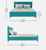 Elena Velvet  King Size Bed without Storage in Aqua Colour