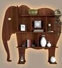 Elephant Shape Desigenr Wooden Wall Shelf / Book Shelf, with Light Walnut Finish