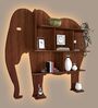 Elephant Shape Desigenr Wooden Wall Shelf / Book Shelf, with Light Walnut Finish