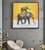 Elephant With Baby Mustard MDF Wall Paintings