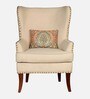 Elian Fabric Wing Chair In Beige Floral Colour Elian Fabric Wing Chair In Beige Floral Colour