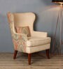 Elian Fabric Wing Chair In Beige Floral Colour Elian Fabric Wing Chair In Beige Floral Colour