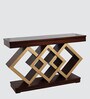 Elite Solid Wood Console Table in Brown & Gold Finish