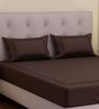 Brown Solid- Embroidery 180 TC Polyester King Sized Bedsheet With 2 Pillow Covers