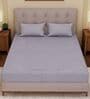 Grey Solid- Embroidery 180 TC Polyester King Sized Bedsheet With 2 Pillow Covers