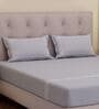 Grey Solid- Embroidery 180 TC Polyester King Sized Bedsheet With 2 Pillow Covers