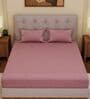 Pink Solid- Embroidery 180 TC Polyester King Sized Bedsheet With 2 Pillow Covers