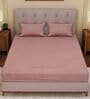 Peach Solid- Embroidery 180 TC Polyester King Sized Bedsheet With 2 Pillow Covers