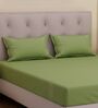 Olive Solid- Embroidery 180 TC Polyester King Sized Bedsheet With 2 Pillow Covers