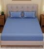 Blue Solid- Embroidery 180 TC Polyester King Sized Bedsheet With 2 Pillow Covers
