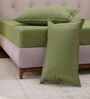 Olive Solid- Embroidery 180 TC Polyester King Sized Bedsheet With 2 Pillow Covers