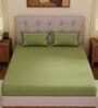 Olive Solid- Embroidery 180 TC Polyester King Sized Bedsheet With 2 Pillow Covers