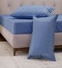 Blue Solid- Embroidery 180 TC Polyester King Sized Bedsheet With 2 Pillow Covers
