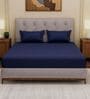 Blue Solid- Embroidery 180 TC Polyester King Sized Bedsheet With 2 Pillow Covers
