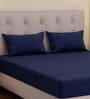 Blue Solid- Embroidery 180 TC Polyester King Sized Bedsheet With 2 Pillow Covers