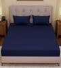 Blue Solid- Embroidery 180 TC Polyester King Sized Bedsheet With 2 Pillow Covers