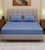 Blue Solid- Embroidery 180 TC Polyester King Sized Bedsheet With 2 Pillow Covers