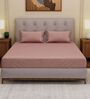 Peach Solid- Embroidery 180 TC Polyester King Sized Bedsheet With 2 Pillow Covers